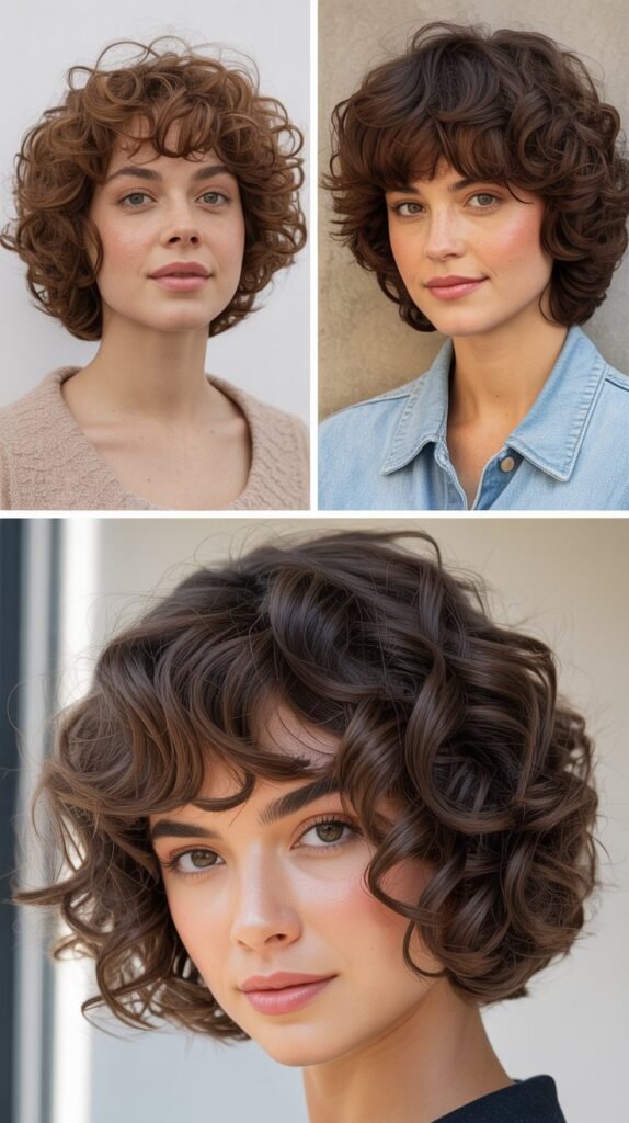 Curly Layered Bob with Curly Bangs
