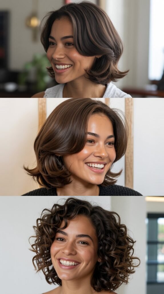 Side-Parted Medium Cut with Swooping Curtain Bangs