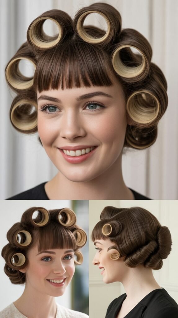  Vintage Pin Curls with Blunt Bangs