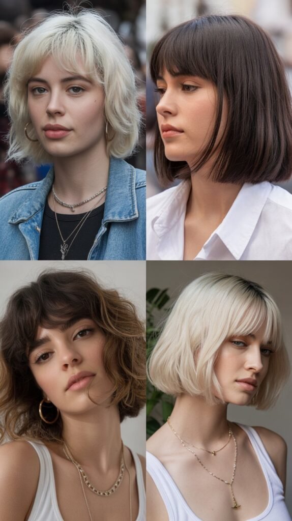 Blunt Bangs with Platinum Blonde Lob