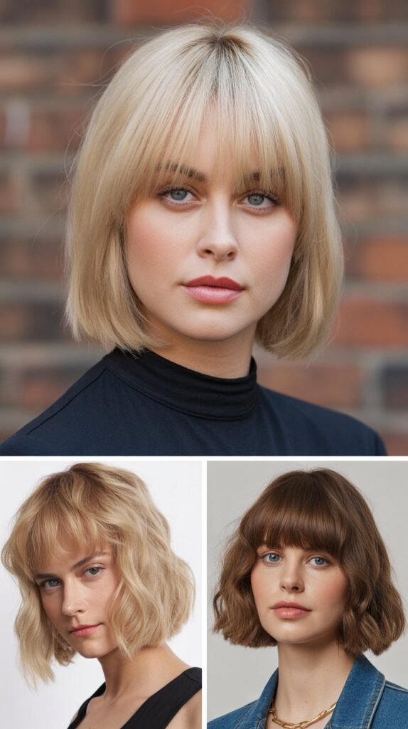  Blunt Blonde Bob with Straight-Across Bangs