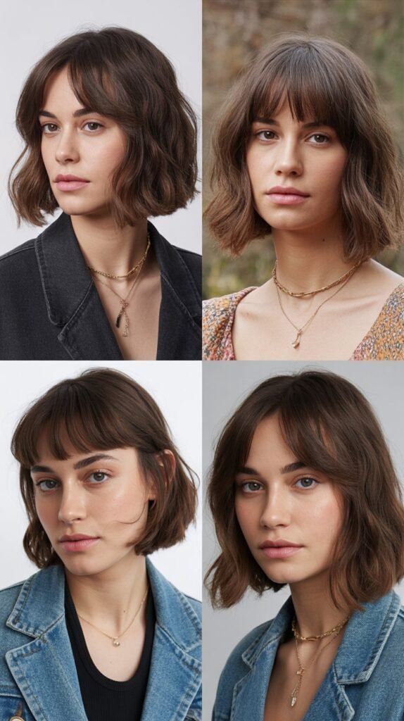 Blunt Collarbone Cut with Piecey Curtain Bangs