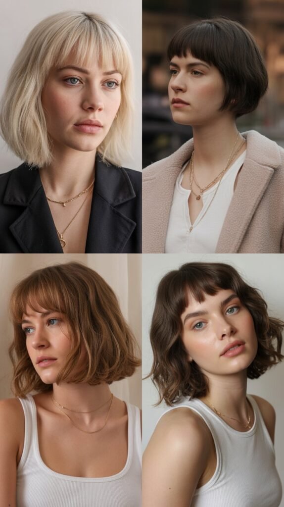 Blunt Lob with Thick Bangs