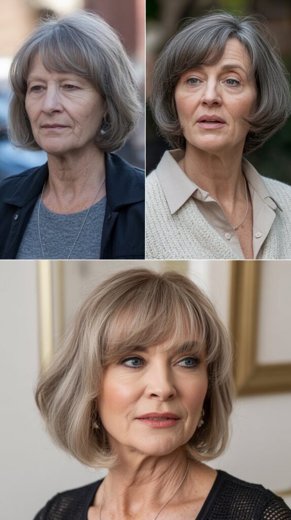 21. Chin-Length Bob with Full Bangs