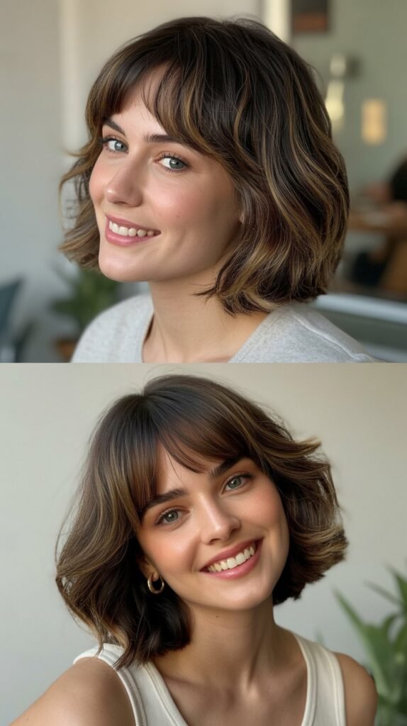  Brow-Skimming Bangs with Slightly Layered Cut
