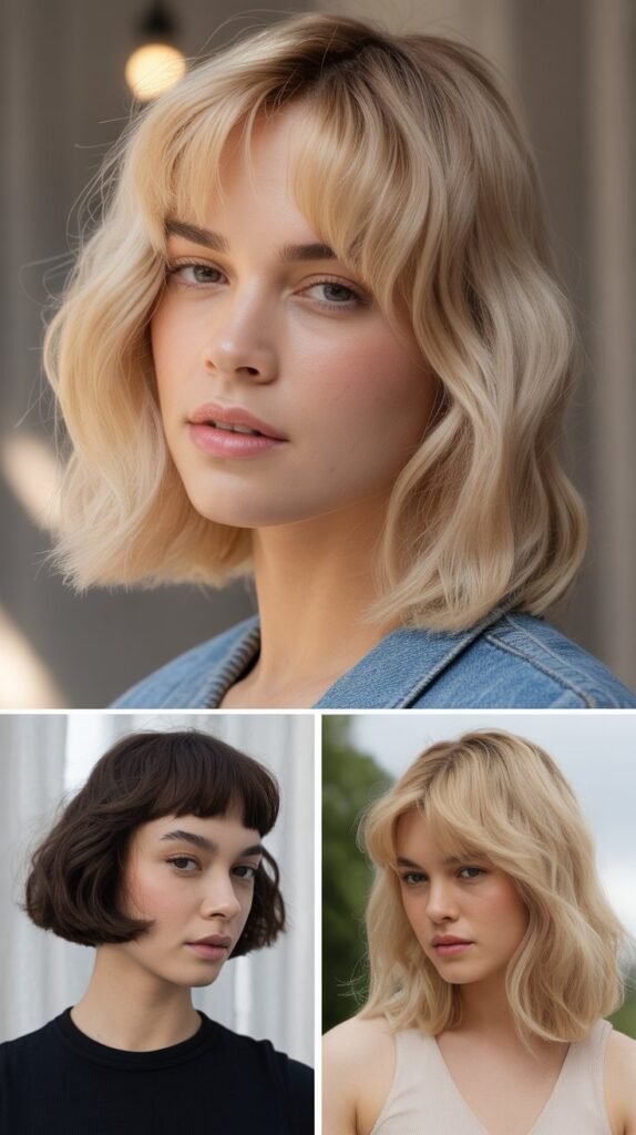 Buttery Blonde Lob with Arched Bangs