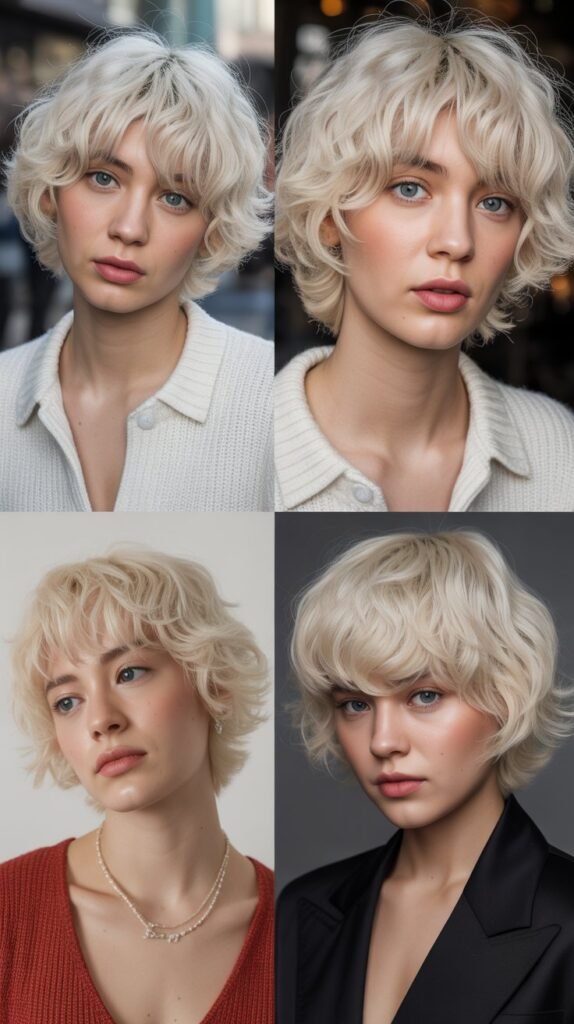 Choppy Baby Bangs with Platinum Pearl Blonde