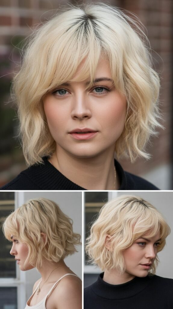 Choppy Blonde Bob with Piecey Bangs