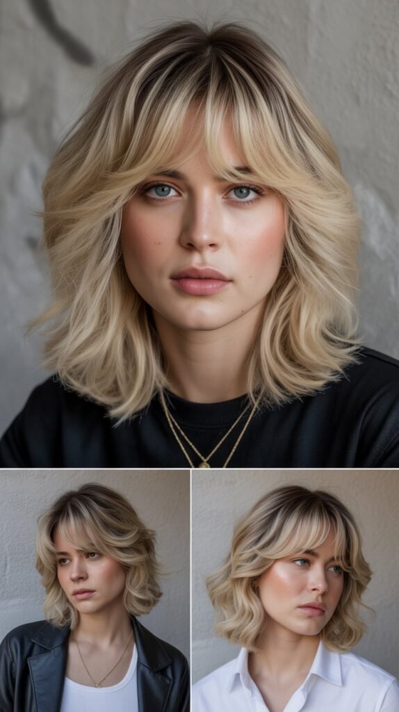  Choppy Curtain Bangs with Sandstone Blonde Layers