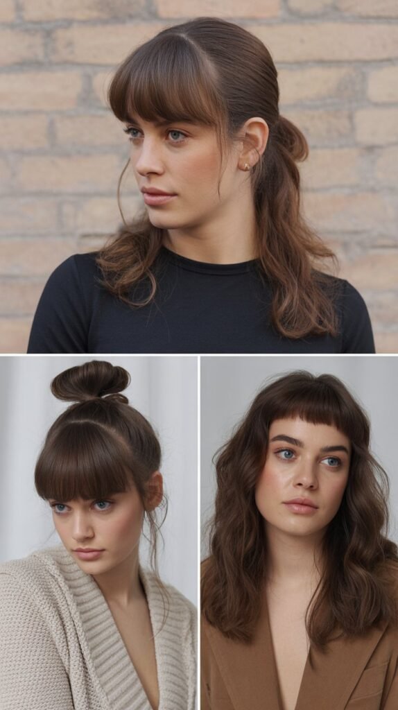Curtain Bangs with Bubble Ponytail
