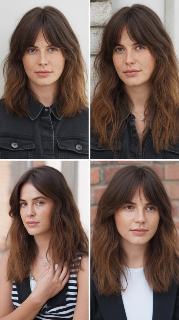 Curtain Bangs with Natural Brunette Depth