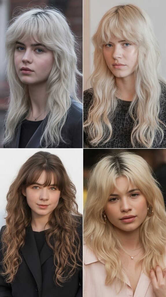 Curtain Bangs with Platinum Blonde Color