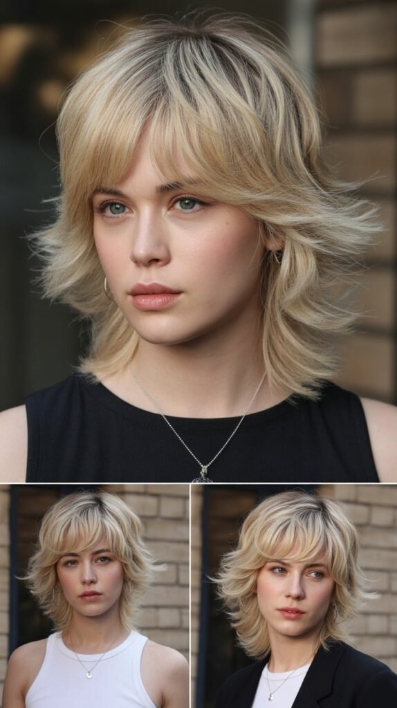 Dimensional Blonde Shag with Feathered Bangs