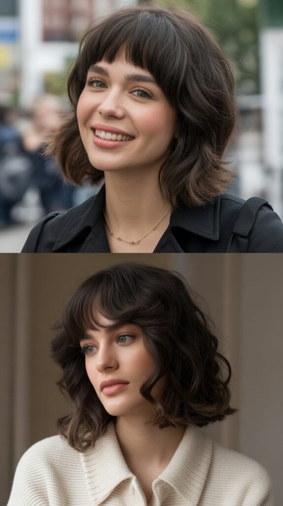 Eyebrow-Grazing Bangs with Collarbone Cut