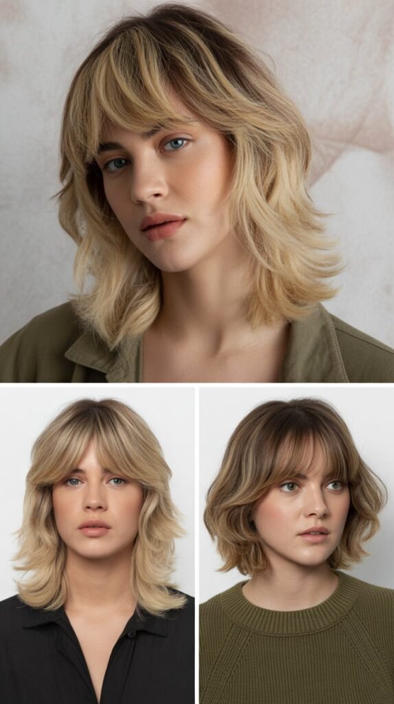 Face-Framing Bangs with Biscuit Blonde Layers