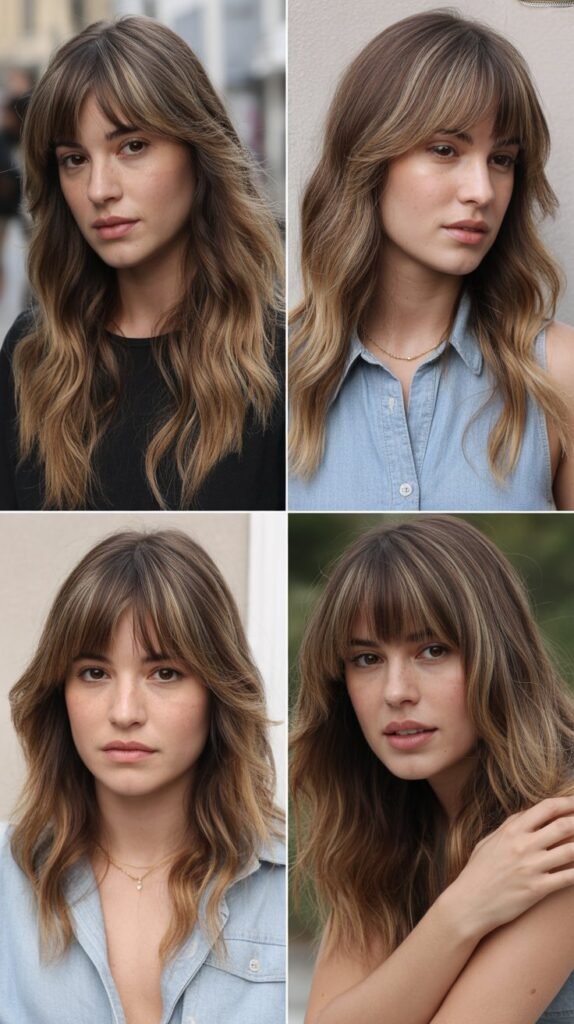 Face-Framing Bangs with Dimensional Highlights