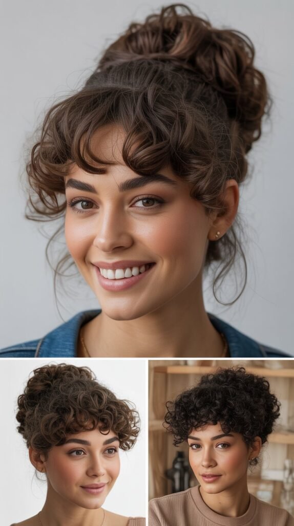 Low Bun with Curly Bangs