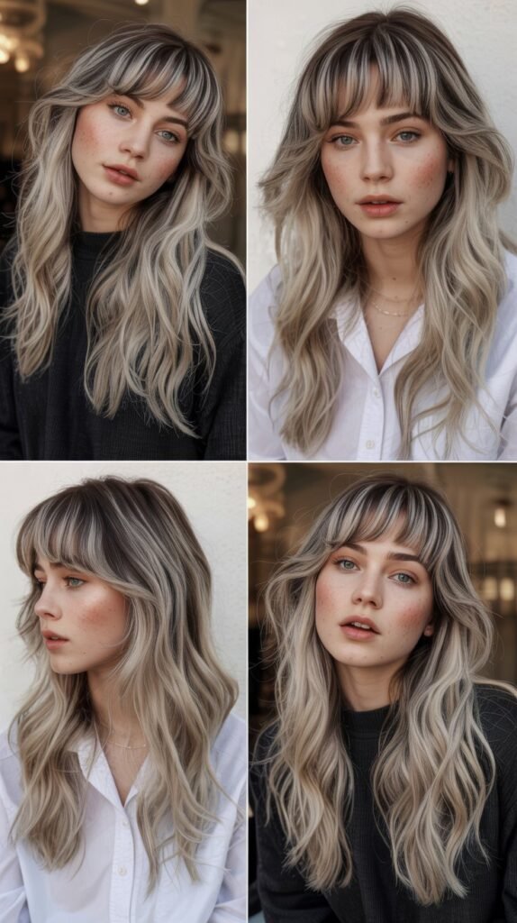  Micro Fringe with Platinum Highlights on Medium Hair