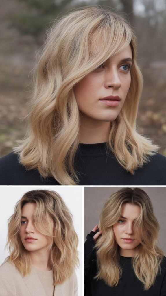 Oatmeal Blonde with Shattered Side Bangs
