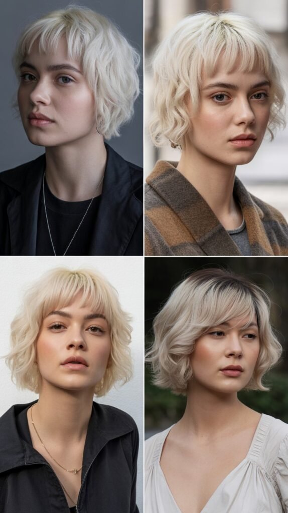  Platinum Blonde Bob with Sharp Side Bangs