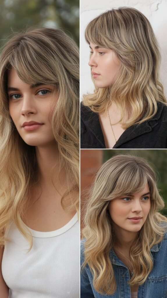 Razored Side Bangs with Buttermilk Blonde Highlights