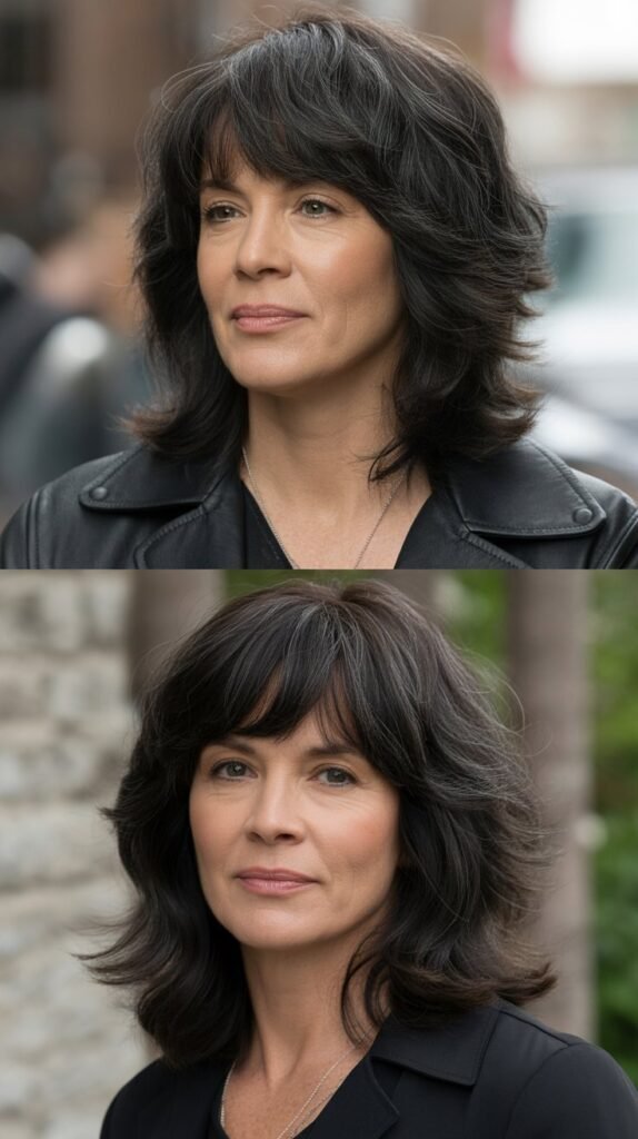 . Shoulder-Length Layers with Baby Bangs