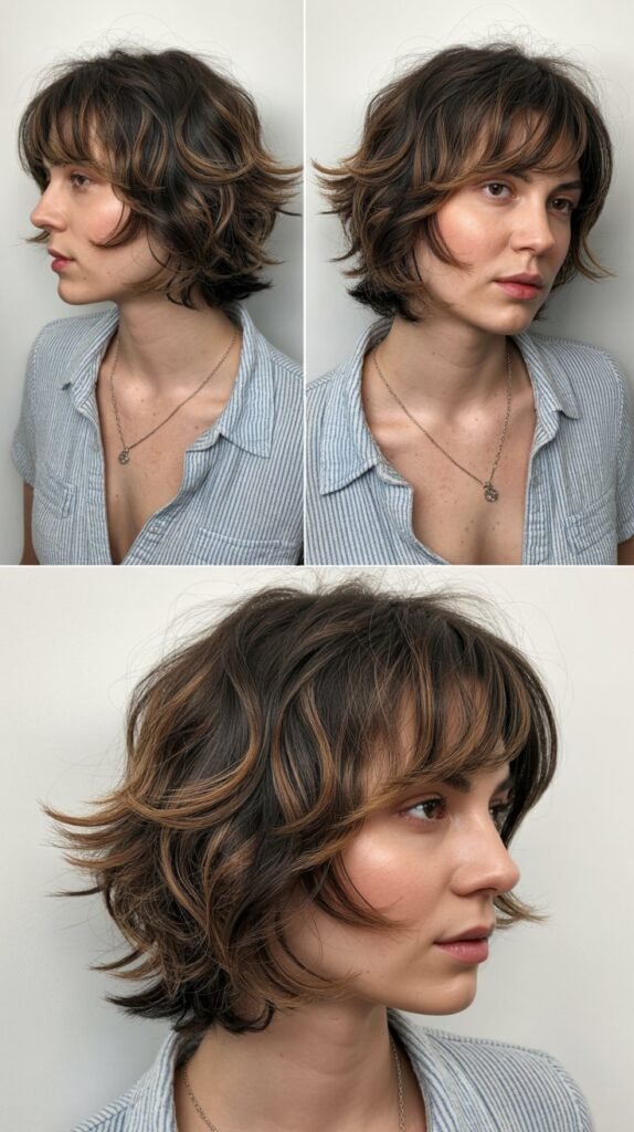  Layered Chin-Length Bob with Shaggy Bangs