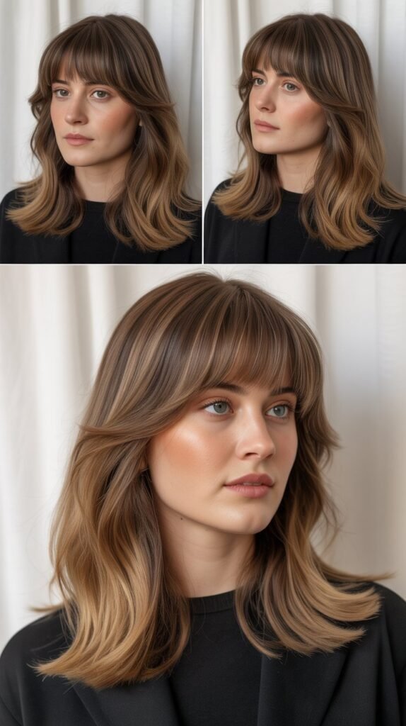 Medium Hair with Curtain Bangs for Oval Face Shape