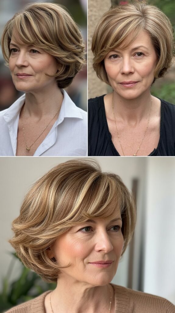 Curved Side Bangs with Rounded Layers