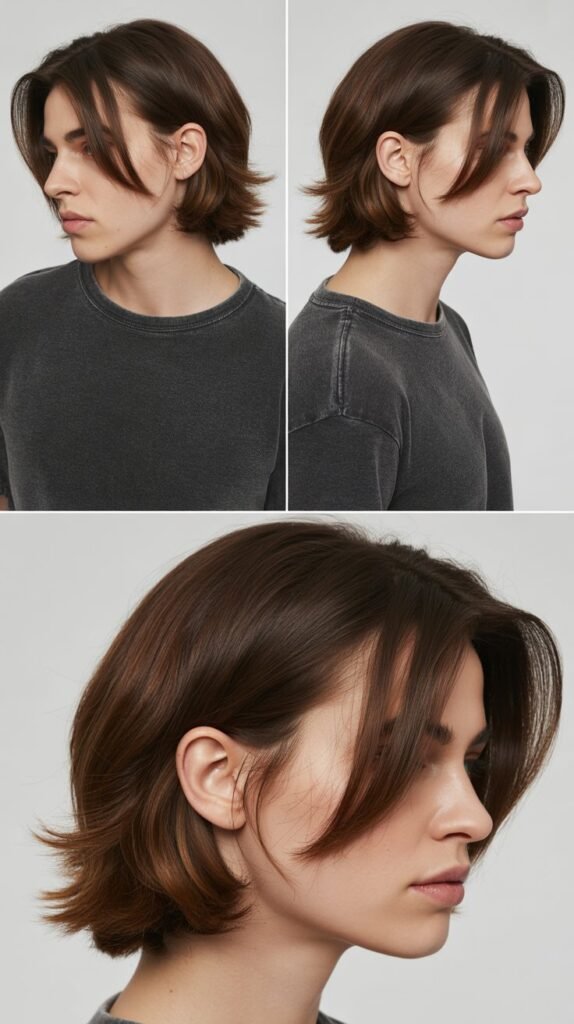  Asymmetrical Medium Cut with Side-Swept Curtain Bangs