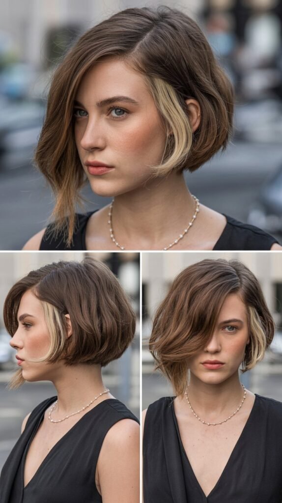  Asymmetrical Chin-Length Bob with Side-Swept Bangs