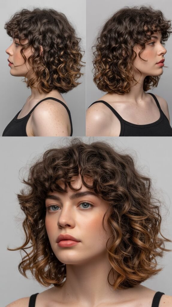 3. Curly Bob with Blunt Ends