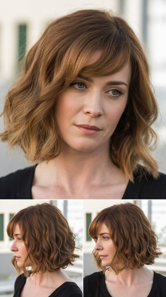  Wavy Bob with Diagonal Bangs
