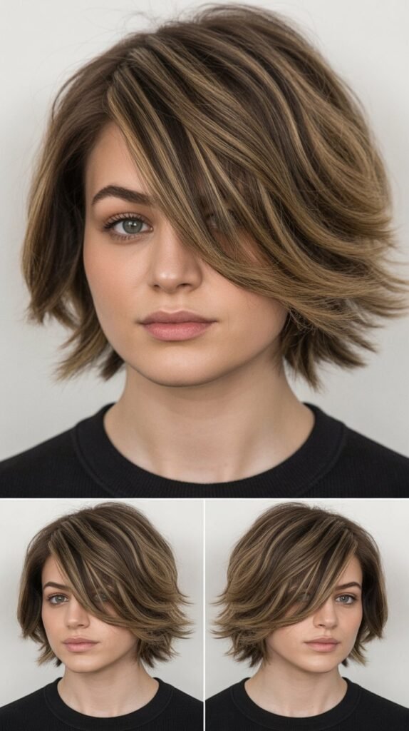8. Asymmetrical Layers With Diagonal Bangs