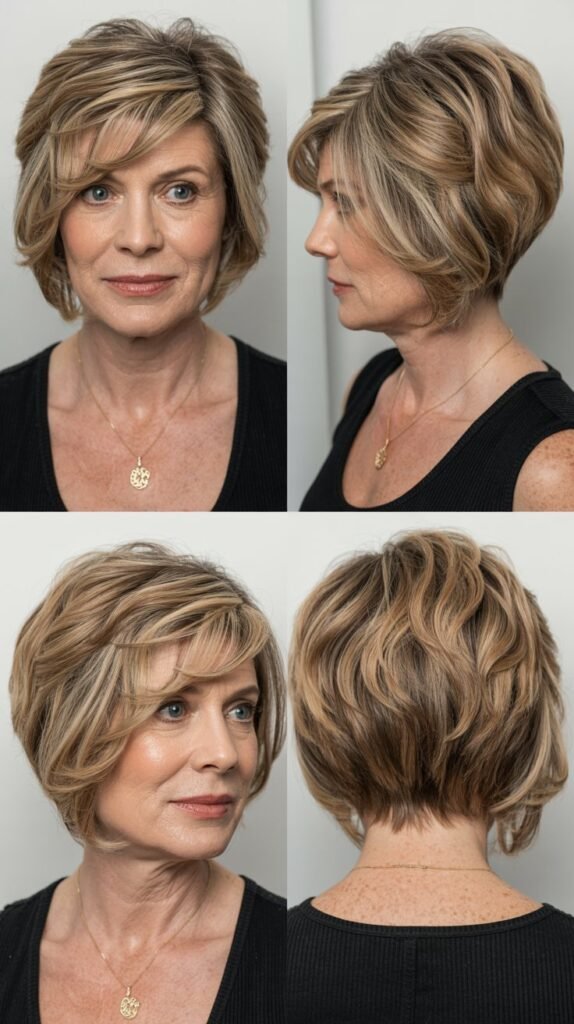 Angled Layered Bob with Side-Swept Bangs