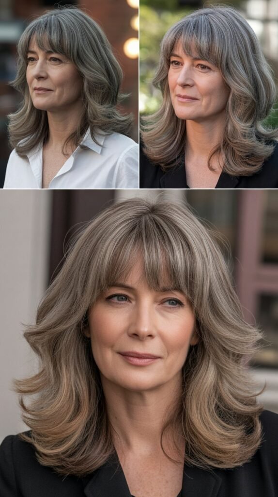 Long Curtain Bangs with Layered Cut