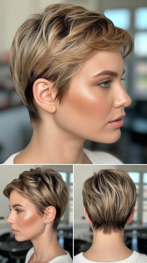  Classic Blonde Pixie With Caramel Highlights