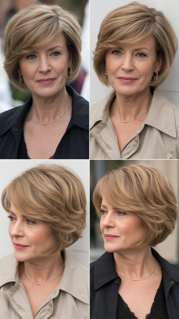 Soft Side-Swept Bangs with Layered Bob