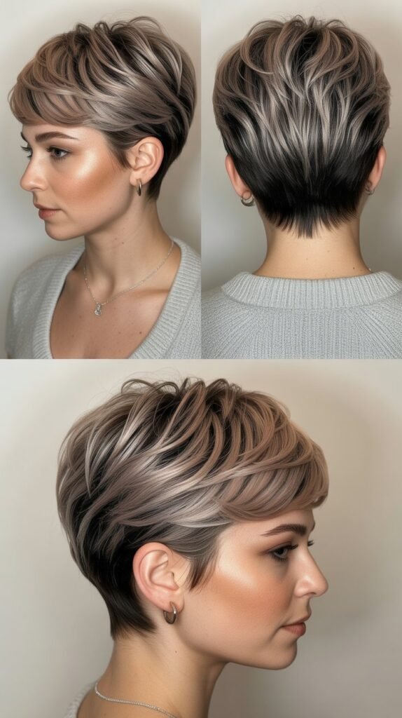  Graduated Pixie With Ash Brown Highlights