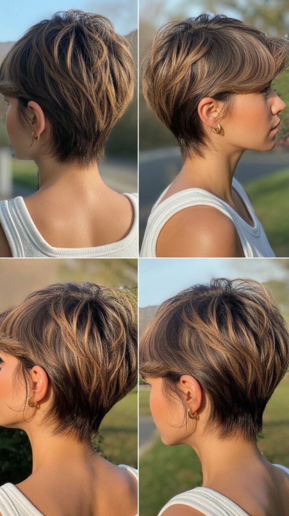 Textured Pixie With Balayage Highlights