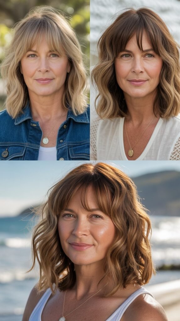 Curtain Bangs with Beach Waves