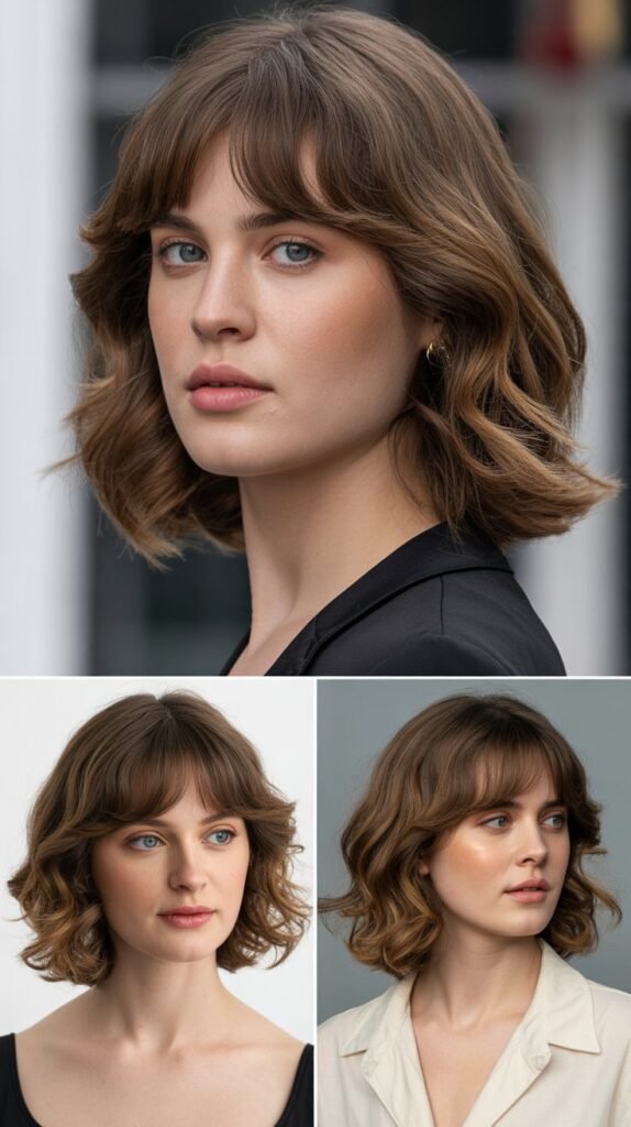 Medium Hair with Curtain Bangs for Square Face Shape