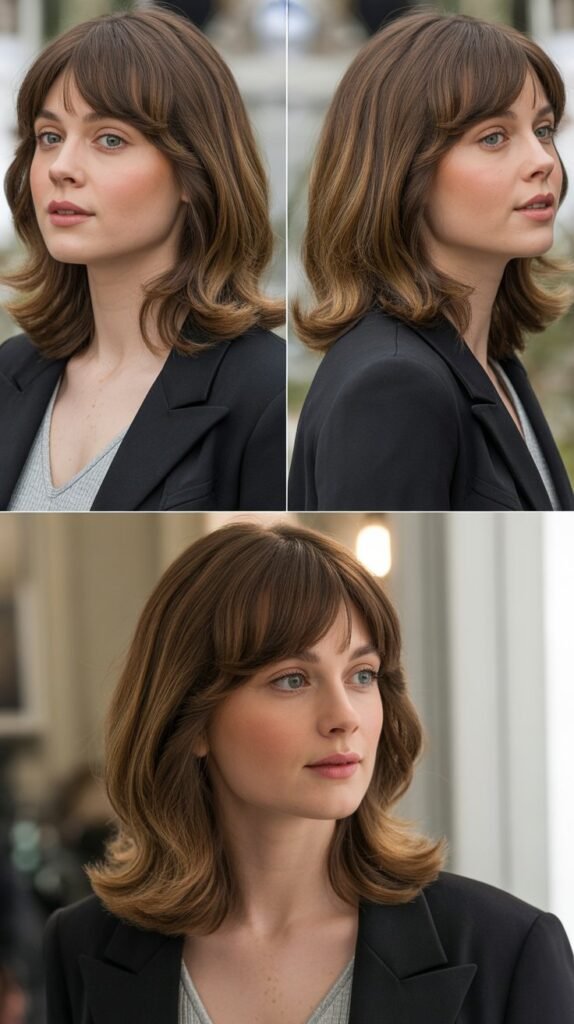 Medium Hair with Curtain Bangs and Subtle Layers