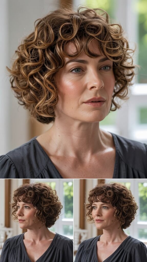 Soft Curly Bob with Curly Bangs