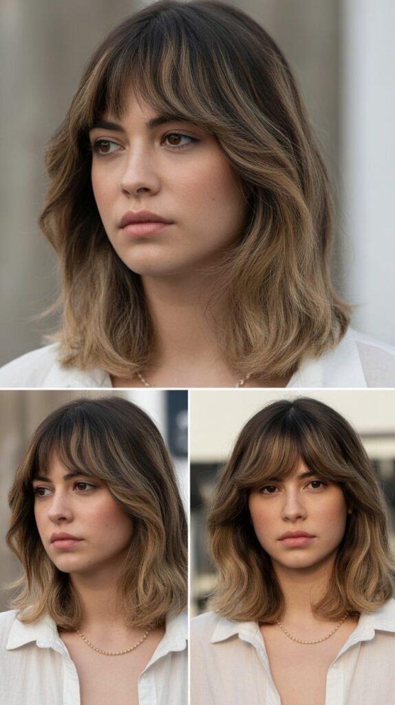 Medium Hair with Curtain Bangs and Ombré Color