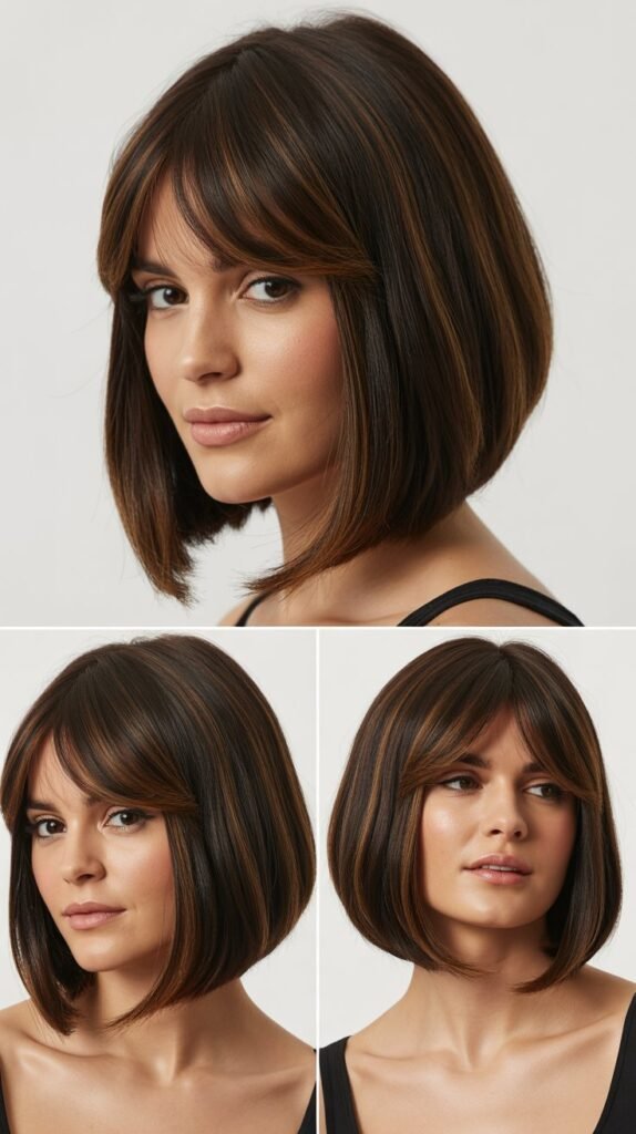 Sleek Medium Bob With Long Curtain Bangs