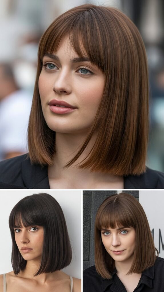 Sleek Medium Hair With Thin Wispy Bangs