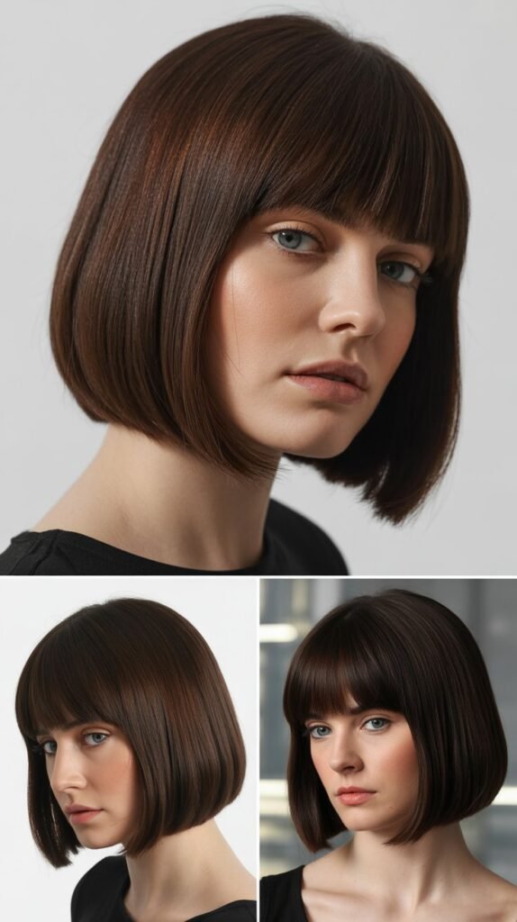 Sleek Straight Medium Bob with Blunt Curtain Bangs