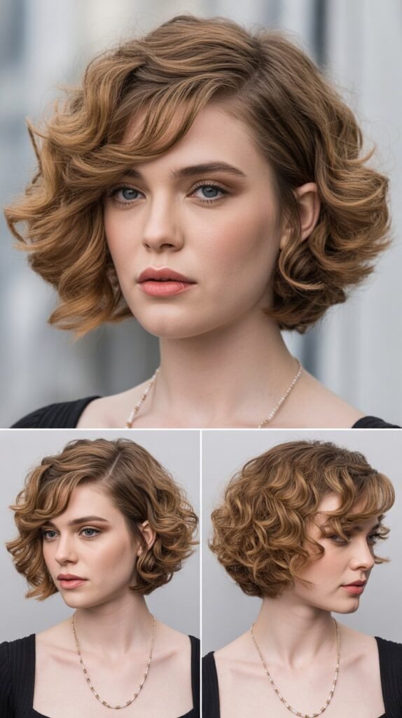 8. Side-Swept Curly Bob