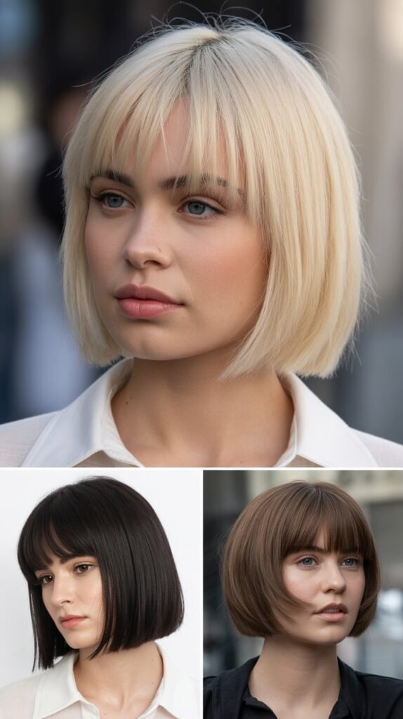 Straight Medium Bob With Baby Curtain Bangs